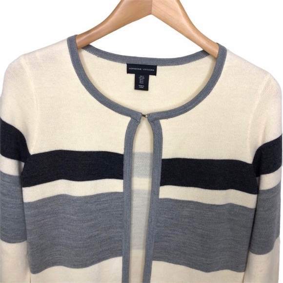 Adrienne Vittadini Open Front Striped Cardigan Size Small Gray Coatigan - Picture 3 of 9